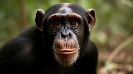 Chimpanzee in a cinematic jungle forest background with beautiful colors generative ai