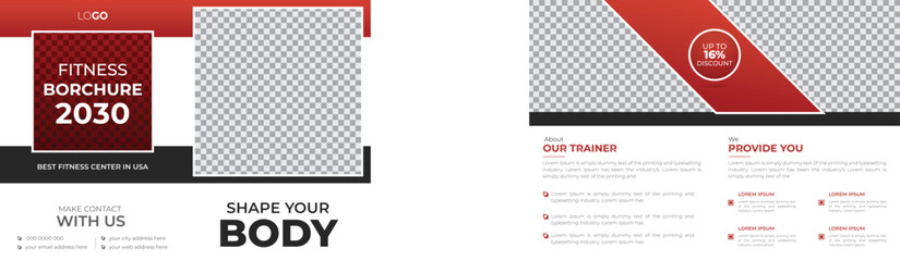 Modern Creative Fitness Gym Bifold 4 Page Brochure Design Template Suitable for Fitness Club Business