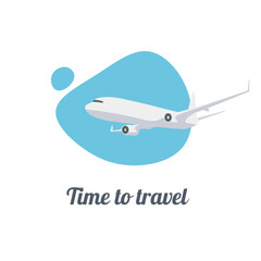 Flying plane isolated. Airplane illustration in trendy flat style. International transportation. Time to travel. 
