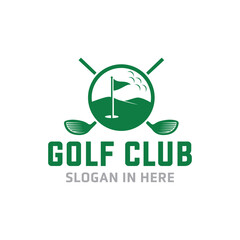 Golf club, with ball and crossed sticks premium logo design inspiration