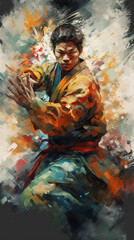 Fototapeta premium Agile and Fierce: Jiu Jitsu Fighter in an Oil Painting