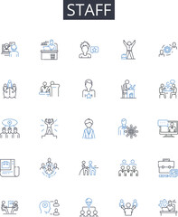 Staff line icons collection. Personnel, Employees, Workers, Team members, Crew members, Colleagues, Associates vector and linear illustration. Members,Teammates,Helpers outline signs set