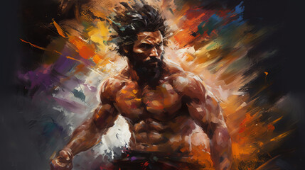 Fototapeta na wymiar Agile and Fierce: Jiu Jitsu Fighter in an Oil Painting