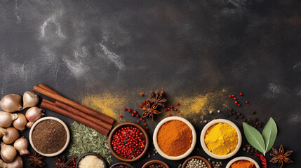 Obraz na płótnie Canvas Background with different spices, Generative AI