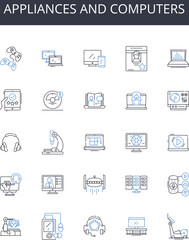 Appliances and computers line icons collection. Woodworking, Carving, Sculpting, Metalwork, Handtool, Craftsmanship, Precision vector and linear illustration. Blade,Edge,Rubst outline signs set