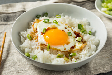 Homemade Asian Fried Egg and Rice Breakfast