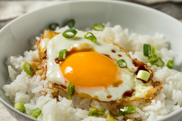 Homemade Asian Fried Egg and Rice Breakfast