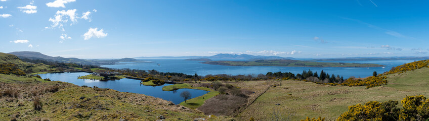 Fototapeta na wymiar Looking down the clyde estuary over to Arran or over to Hunterston and Ailsa Craig in the distance