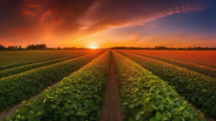 Fototapeta na wymiar Golden Harvest: Stunning Image of a Soy Field During Sunset
