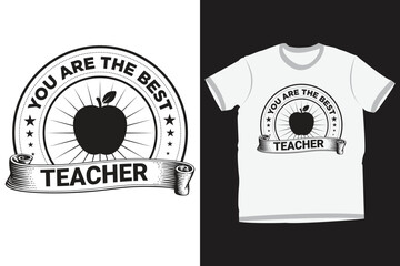 Teacher's Day quotes white t-shirt design with apple vector and ribbon black design