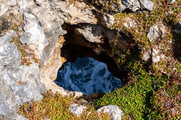 Barbados Ocean and rocks Next to Animal Flower Cave. Atlantic Ocean. Caribbean Sea Island