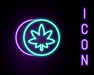 Glowing neon line Herbal ecstasy tablets icon isolated on black background. Colorful outline concept. Vector