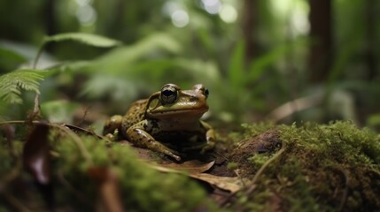 Obraz premium Green Frog in a cinematic jungle forest background with beautiful colors generative ai