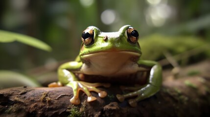 Obraz premium Green Frog in a cinematic jungle forest background with beautiful colors generative ai