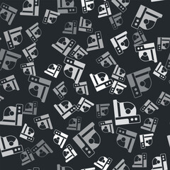 Grey Astronaut helmet icon isolated seamless pattern on black background. Vector
