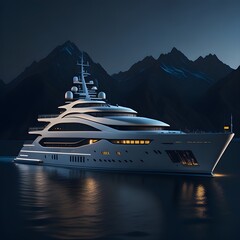 luxury super-yacht with mountains background