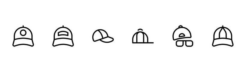 Fototapeta premium cap icon, caps, Black baseball cap, cricket cap icon editable Stroke and Suitable for Web Page, Mobile App, UI, UX design.