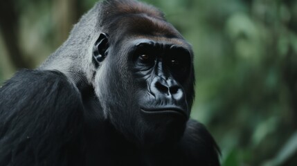 Obraz premium Gorilla in a cinematic tropical forest background with beautiful colors generative ai