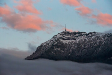 mount Rigi with pinky sunset clouds