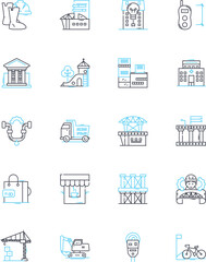 Downtown tower linear icons set. Skyscraper, Landmark, Iconic, Modern, Vertical, Urban, Impressive line vector and concept signs. High-rise,Glass,Steel outline illustrations