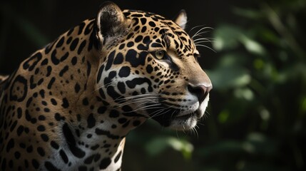 Obraz na płótnie Canvas a close up of a leopard looking off into the distance. generative ai