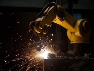 Industrial robot arm welding in the dark