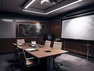 Empty conference room with wooden elements 