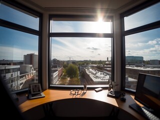 Window view from an office desk