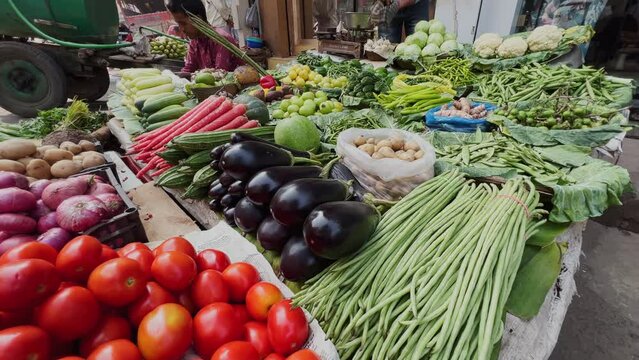 Vegetable market, street vendor stall at Mumbai, India
