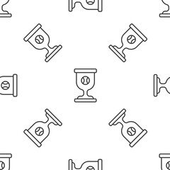 Grey line Award cup with baseball ball icon isolated seamless pattern on white background. Winner trophy symbol. Championship or competition trophy. Sports achievement. Vector