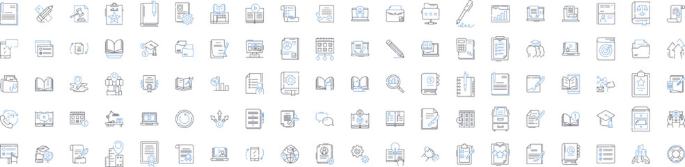 Paper goods line icons collection. Statiry, Cards, Envelopes, Invitations, Notebooks, Journals, Calendars vector and linear illustration. Planners,Sticky notes,Memo pads outline signs set