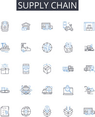 Supply chain line icons collection. Value stream, Logistics nerk, Manufacturing flow, Distribution channel, Product pipeline, Operations pipeline, Resource pipeline vector and linear illustration