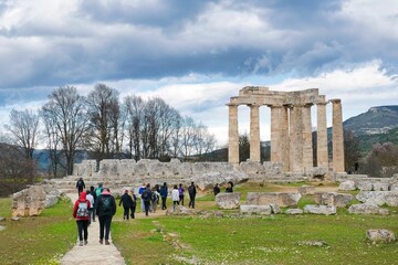 Doric style columns and ruins from Temple of ancient Greece. temple of Zeus in ancient Nemea ,Nemea