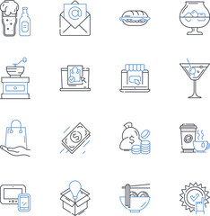 Bodega line icons collection. Wine, Beer, Snacks, Convenience, Groceries, Corner, Street vector and linear illustration. Urban,Local,Hispanic outline signs set