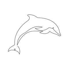 Dolphin drawn in one continuous line. One line drawing, minimalism. Vector illustration.