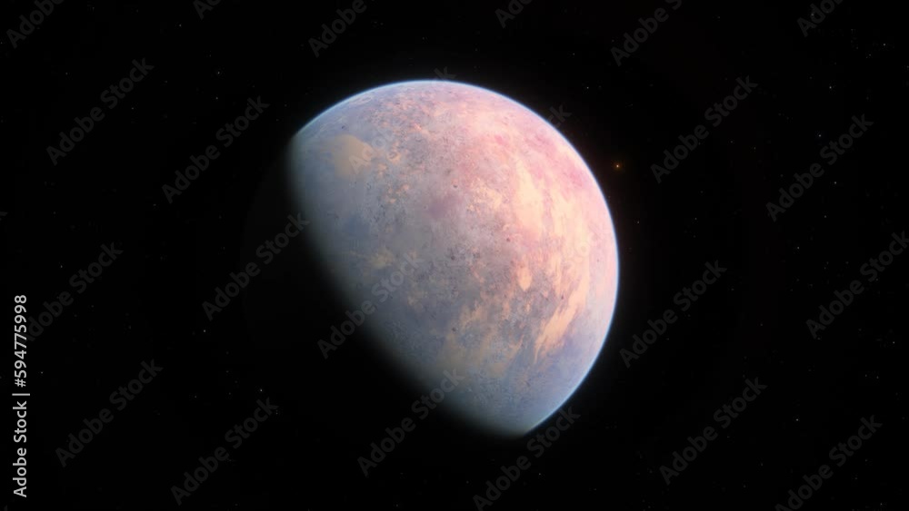 Wall mural cinematic animation of exoplanet in another solar system. a geologically active planet in another ga