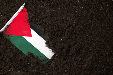 top view palestinian flag on dark soil palestine funeral death