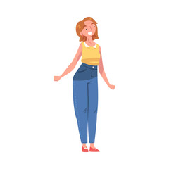 Fototapeta premium Happy Smiling Woman Character with Short Hair Standing Vector Illustration