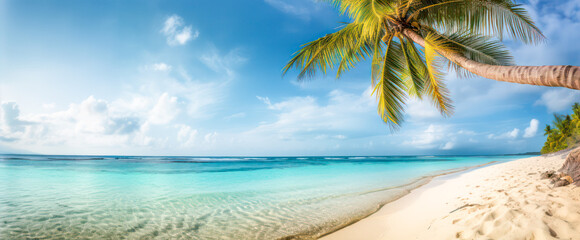 Fototapeta na wymiar Tropical beach panorama. Generative AI.