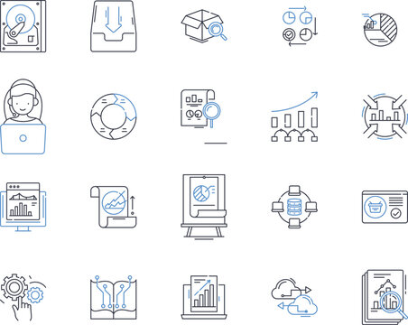 Measurements and gear line icons collection. Gauge, Caliper, Protractor, Micrometer, Ruler, Scale, Compass vector and linear illustration. Vernier,Tiltmeter,Clinometer outline signs set