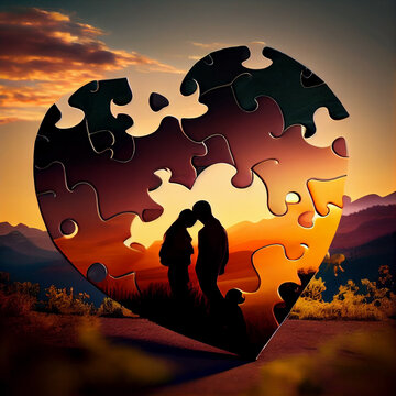Heart shaped puzzle created with Generative AI Technology