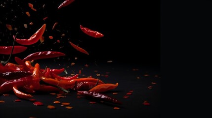 Red Chili Peppers Falling on a Black Background