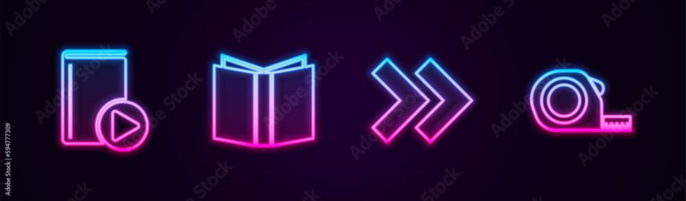 Canvas Prints set line audio book, open, arrow and roulette construction. glowing neon icon. vector