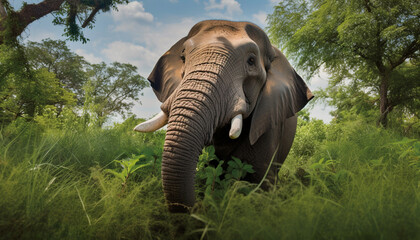 Fototapeta na wymiar Elephant walking in the African wilderness area generated by AI