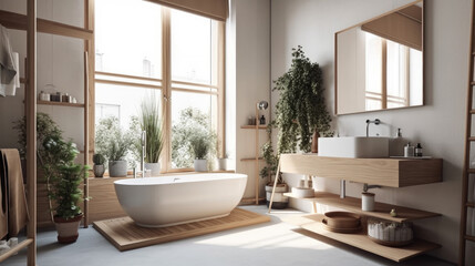 Fototapeta na wymiar Bathroom in Scandinavian style, Generative AI