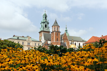 View from main courtyard with Cathedral of Wawel Castle in Krakow, Poland