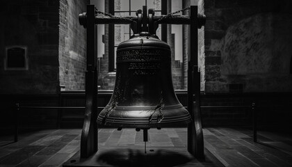 Obraz premium Ancient chapel bell rings in peaceful spirituality generated by AI