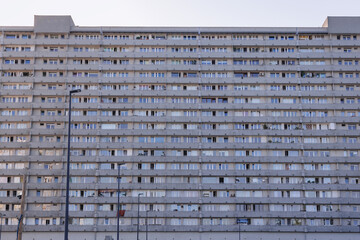 Facade of Superjednostka - Superunit apartment building in Katowice, Poland - obrazy, fototapety, plakaty