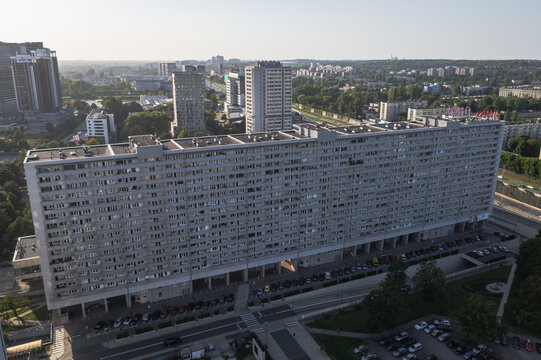 Drone photo of Superjednostka - Superunit apartment building in Katowice, Poland