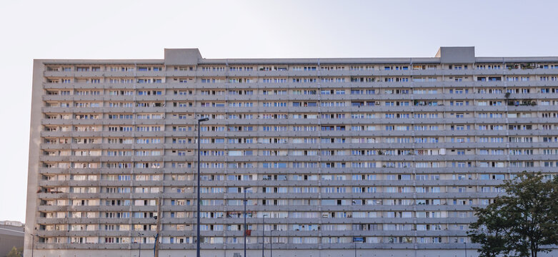Front view of Superjednostka - Superunit apartment building in Katowice, Poland